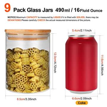 Glass Food Storage Containers Jars with Airtight Bamboo Lid 16 oz 9 pcs, 490 ml Pantry Organization ...