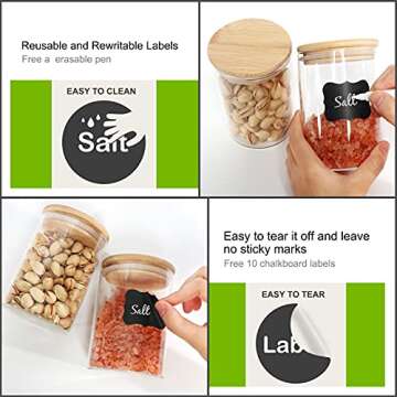 Glass Food Storage Containers Jars with Airtight Bamboo Lid 16 oz 9 pcs, 490 ml Pantry Organization Jar, Glass Terrarium with Lid, Spice, Flour and Sugar Container, Canister Set for Kitchen Counter