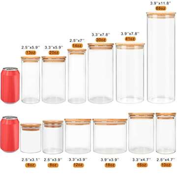 Glass Food Storage Containers Jars with Airtight Bamboo Lid 16 oz 9 pcs, 490 ml Pantry Organization Jar, Glass Terrarium with Lid, Spice, Flour and Sugar Container, Canister Set for Kitchen Counter