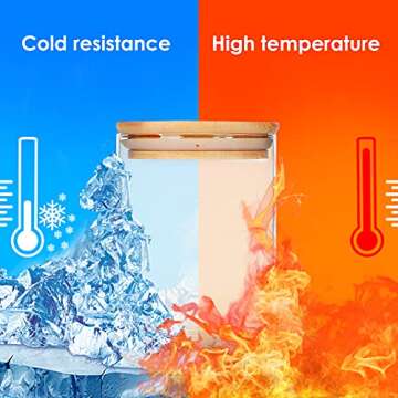 Glass Food Storage Containers Jars with Airtight Bamboo Lid 16 oz 9 pcs, 490 ml Pantry Organization Jar, Glass Terrarium with Lid, Spice, Flour and Sugar Container, Canister Set for Kitchen Counter