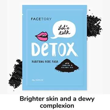 FACETORY K Beauty Face Mask Skin Care - LET'S TALK DETOX PURIFYING Sheet Mask with Charcoal & Volcanic Ash | Pore Refining Charcoal Face Mask (10 Pack)