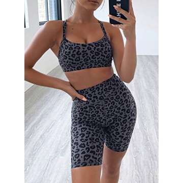Happy Sailed Women Yoga Outfits 2 Piece Set Workout Athletic Leopard Print Shorts Leggings and Sport...
