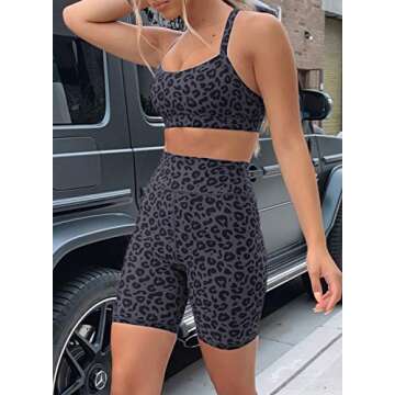 Happy Sailed Women Yoga Outfits 2 Piece Set Workout Athletic Leopard Print Shorts Leggings and Sports Bra Set Gym Clothes Medium Blue