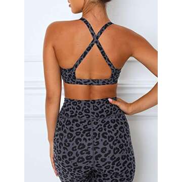 Happy Sailed Women Yoga Outfits 2 Piece Set Workout Athletic Leopard Print Shorts Leggings and Sports Bra Set Gym Clothes Medium Blue