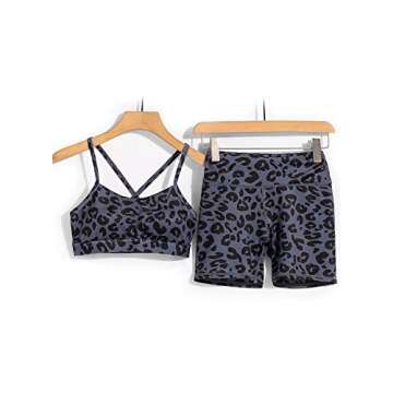 Happy Sailed Women Yoga Outfits 2 Piece Set Workout Athletic Leopard Print Shorts Leggings and Sports Bra Set Gym Clothes Medium Blue