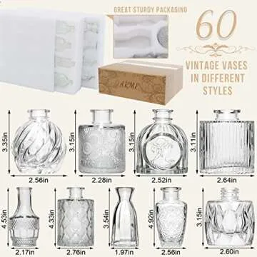 Arme Glass Bud Vase Set of 60 Pcs, Small Clear Glass Bud Vases in Bulk for Flowers, Rustic Wedding C...