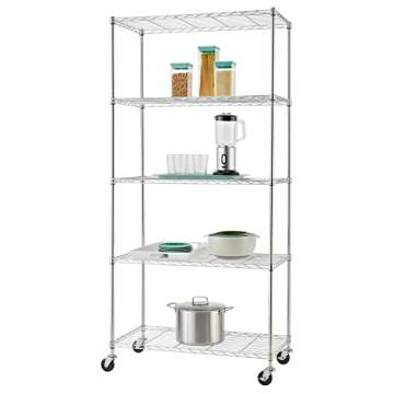 TRINITY Basics EcoStorage TBFZ-0933 5 Tier 36 x 18 x 76 Inch Adjustable Wire Shelving with Wheels for Home, Kitchen, Garage, or Business Use, Chrome