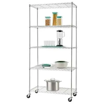 TRINITY Basics EcoStorage TBFZ-0933 5 Tier 36 x 18 x 76 Inch Adjustable Wire Shelving with Wheels for Home, Kitchen, Garage, or Business Use, Chrome