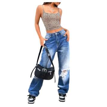 BEAUDRM Women's Y2K Leopard Print Cami Crop Tops Square Neck Spaghetti Strap Camisole Cheetah Tank Top