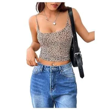 Trendy BEAUDRM Women's Leopard Print Cami Crop Top