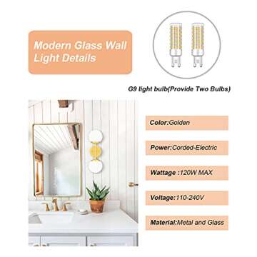 Tipace Gold Wall Sconce - Mid Century Design with Bulbs Included