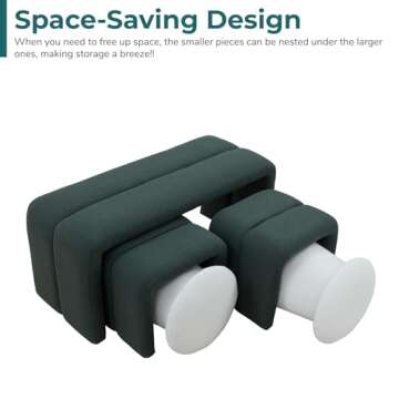 JOYBASE 5-Piece Ottoman Bench Footrest Set Modern Upholstered Ottoman Bench for Living Room, Bedroom (Deep Green and White)