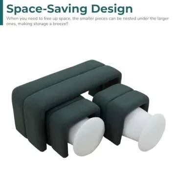 JOYBASE 5-Piece Ottoman Bench Footrest Set Modern Upholstered Ottoman Bench for Living Room, Bedroom (Deep Green and White)