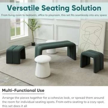 JOYBASE 5-Piece Ottoman Bench Footrest Set Modern Upholstered Ottoman Bench for Living Room, Bedroom (Deep Green and White)