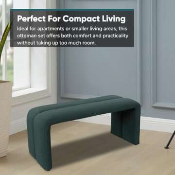 JOYBASE 5-Piece Ottoman Bench Footrest Set Modern Upholstered Ottoman Bench for Living Room, Bedroom (Deep Green and White)