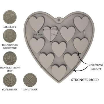 MarStore Heart Shaped Cake Pans Heart Silicone Mold for Baking, Large 2 Inches Heart Molds, 10 Cavit...