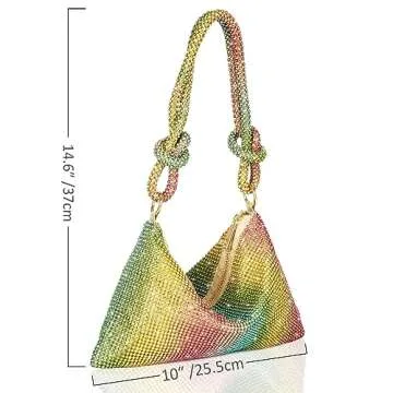 Covelin Womens Fashion Shiny Diamond Handbag Tote Shoulder Evening Bag Rainbow