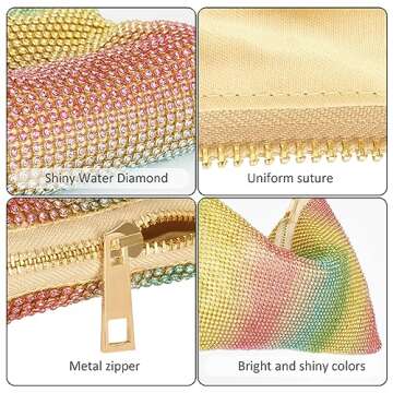 Covelin Womens Fashion Shiny Diamond Handbag Tote Shoulder Evening Bag Rainbow