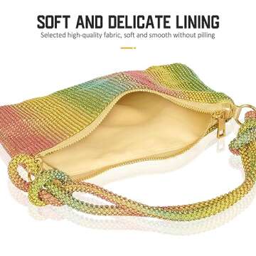Covelin Womens Fashion Shiny Diamond Handbag Tote Shoulder Evening Bag Rainbow