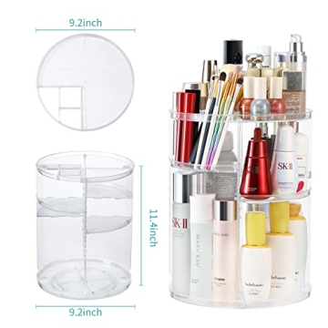 COOLBEAR 360 Rotating Adjustable Acrylic Makeup Organizer