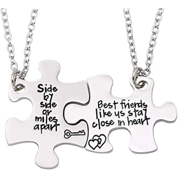 2PCS Friends Necklaces for 2 - Side by Side Or Miles Apart BFF Friendship Matching Puzzle Necklace S...