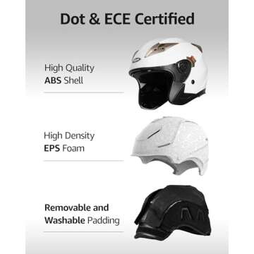 Motorcycle Open Face Helmet DOT Approved - YEMA Helmet YM-627 Motorbike Moped Jet Bobber Pilot Crash Chopper 3/4 Half Helmet with Sun Visor for Adult Men Women - White,XL