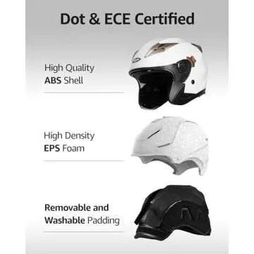Motorcycle Open Face Helmet DOT Approved - YEMA Helmet YM-627 Motorbike Moped Jet Bobber Pilot Crash Chopper 3/4 Half Helmet with Sun Visor for Adult Men Women - White,XL