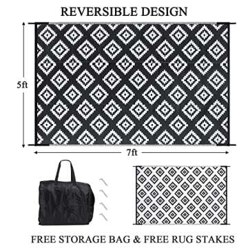 Pauwer Waterproof Outdoor Rug 5x7, Reversible Plastic Straw Patio Camping Rug, Indoor Outdoor RV Mat...