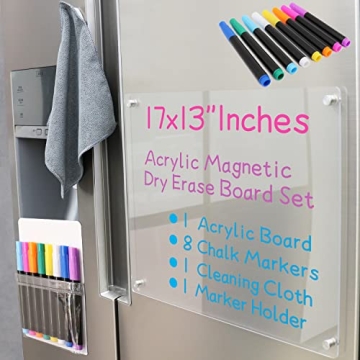 17x13 Acrylic Magnetic Dry Erase Board for Fridge - All-in-One Scheduling Solution