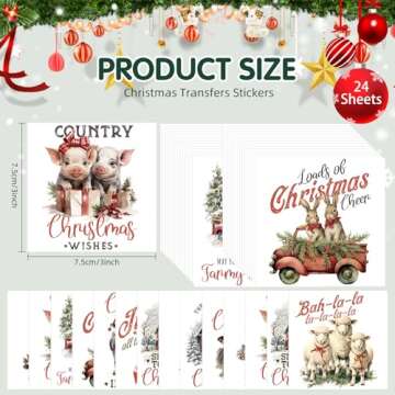 ZMRU 24 Sheets Vintage Christmas Rub On Transfers for Crafts, Rub On Transfers Christmas for Wood，...