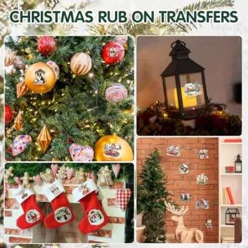 ZMRU 24 Sheets Vintage Christmas Rub On Transfers for Crafts, Rub On Transfers Christmas for Wood，Furniture Decals, Glass, Porcelain, Leather, Canvas, Fabric Projects,3 * 3inch(Farm Christmas)