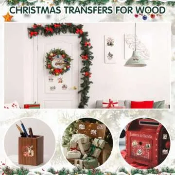 ZMRU 24 Sheets Vintage Christmas Rub On Transfers for Crafts, Rub On Transfers Christmas for Wood，Furniture Decals, Glass, Porcelain, Leather, Canvas, Fabric Projects,3 * 3inch(Farm Christmas)