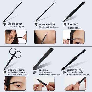 ONME Manicure Set, 15pcs Stainless Steel Nail Clipper Pedicure Professional Grooming Kit, Includes Cuticle Remover with Travel Case Beauty Care Tools Gift For Women Men (Black)