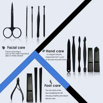 ONME Manicure Set, 15pcs Stainless Steel Nail Clipper Pedicure Professional Grooming Kit, Includes Cuticle Remover with Travel Case Beauty Care Tools Gift For Women Men (Black)