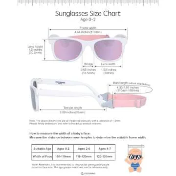 COCOSAND Flexible Polarized Baby Sunglasses with Strap UV Protection for Toddler Infant Newborn Girl Boy Age 0-24 Months, Bright White with Rose Lens