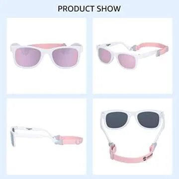 COCOSAND Flexible Polarized Baby Sunglasses with Strap UV Protection for Toddler Infant Newborn Girl Boy Age 0-24 Months, Bright White with Rose Lens