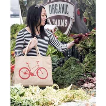 KAF Home Jute Market Tote Handles Reusable Grocery Bag, Mostly Wine