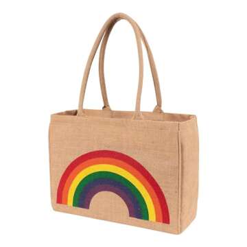 KAF Home Jute Market Tote Handles Reusable Grocery Bag, Mostly Wine