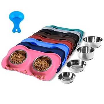 Hubulk Pet Dog Bowls 2 Stainless Steel Dog Bowl with No Spill Non-Skid Silicone Mat + Pet Food Scoop...