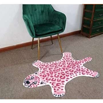 Pink Leopard Print Faux Cowhide Cheetah Fur Skin Carpet Non-Slip Animal Printed Area Rug Throw Rugs ...