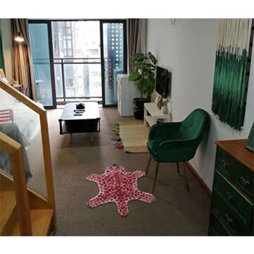 Pink Leopard Print Faux Cowhide Cheetah Fur Skin Carpet Non-Slip Animal Printed Area Rug Throw Rugs Floor Carpet for Door Mat Bedrooms Room Decor (3.3x2.95Ft)