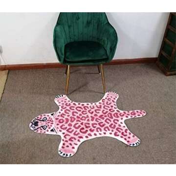 Pink Leopard Print Faux Cowhide Cheetah Fur Skin Carpet Non-Slip Animal Printed Area Rug Throw Rugs Floor Carpet for Door Mat Bedrooms Room Decor (3.3x2.95Ft)
