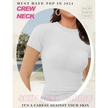 Womens Crop Casual Basic Tops Summer Autumn White Black Short Sleeve Crew Neck T Shirts Slim Fit Tees Plain Going Out Y2k Cute Tops Sexy Tight Fitted Compression Baby Tee Shirts Trendy Clothes 2024