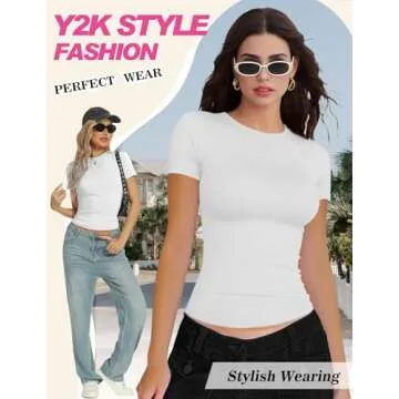 Womens Crop Casual Basic Tops Summer Autumn White Black Short Sleeve Crew Neck T Shirts Slim Fit Tees Plain Going Out Y2k Cute Tops Sexy Tight Fitted Compression Baby Tee Shirts Trendy Clothes 2024