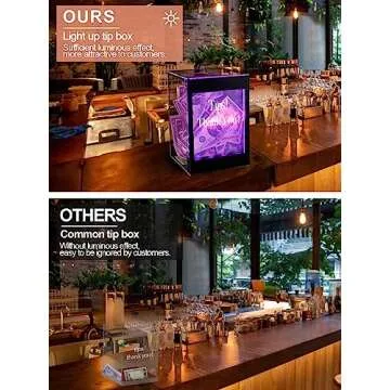 Light Up Acrylic Donation Ballot Box - 20 Colors Changing Tip Jar for Money with Re-mote, Lock, Key and Sign Holder- Raffle Suggestion Comment Vote Ticket Tip Box for Bartender Restaurant Band (USB)