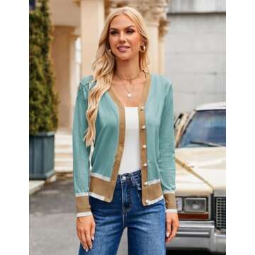 Elegant Sweater Knitwear for Ladies Long Sleeve Cardigan for Office Work(M,Contrast-Blue)