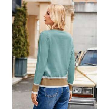 Elegant Sweater Knitwear for Ladies Long Sleeve Cardigan for Office Work(M,Contrast-Blue)