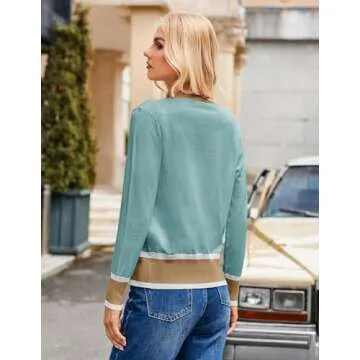 Elegant Sweater Knitwear for Ladies Long Sleeve Cardigan for Office Work(M,Contrast-Blue)