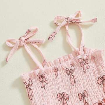 VISGOGO Valentines Day Baby Girl Outfits Sleeveless Smocked Strap Camisole Linen Pants Heart/Bow Baby Summe Clothes (Pink-Bow, 2-3T)