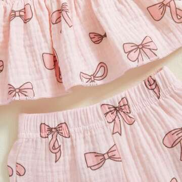 VISGOGO Valentines Day Baby Girl Outfits Sleeveless Smocked Strap Camisole Linen Pants Heart/Bow Baby Summe Clothes (Pink-Bow, 2-3T)